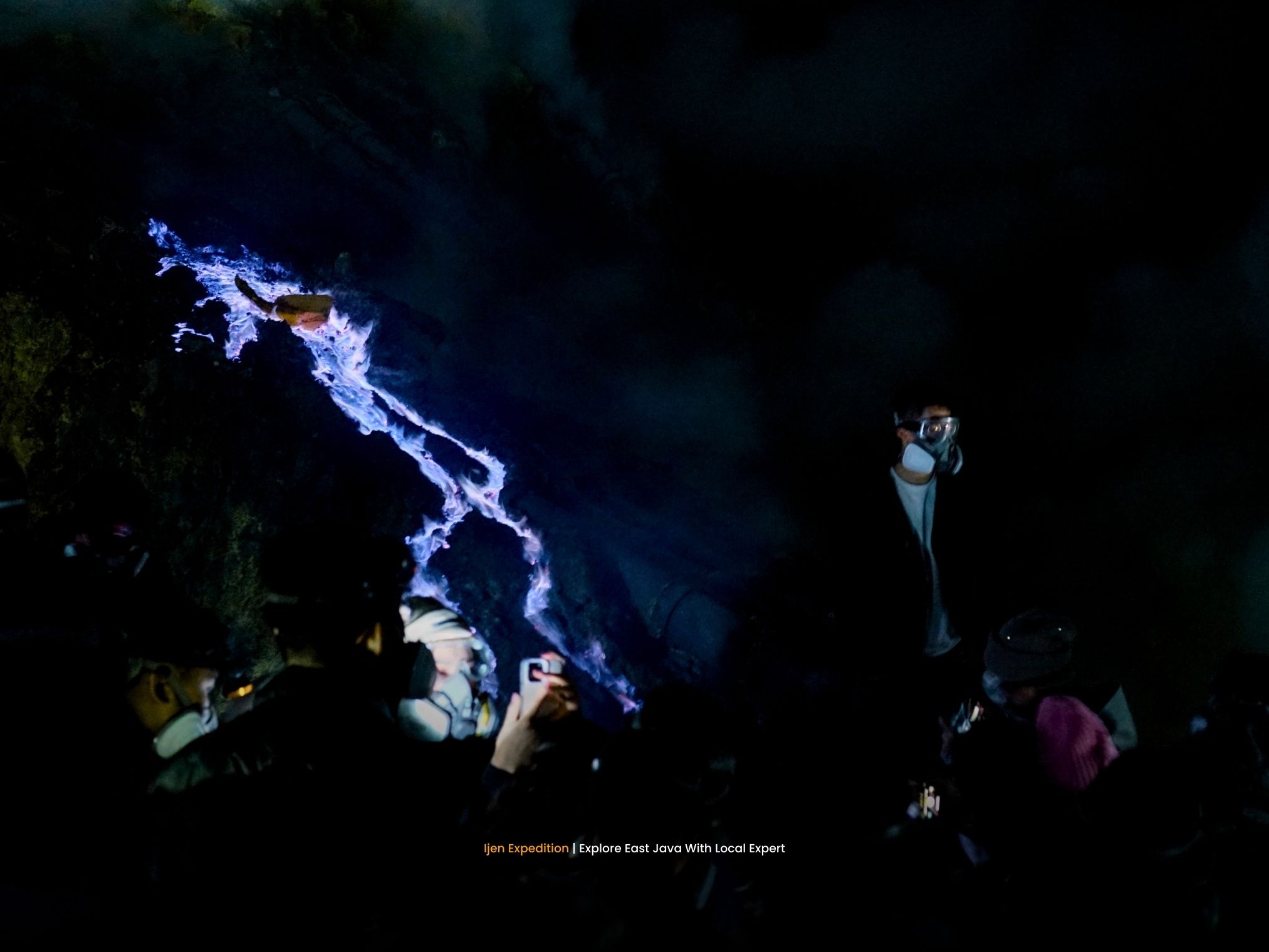 Close view of the Blue Fire flames at Kawah Ijen volcano