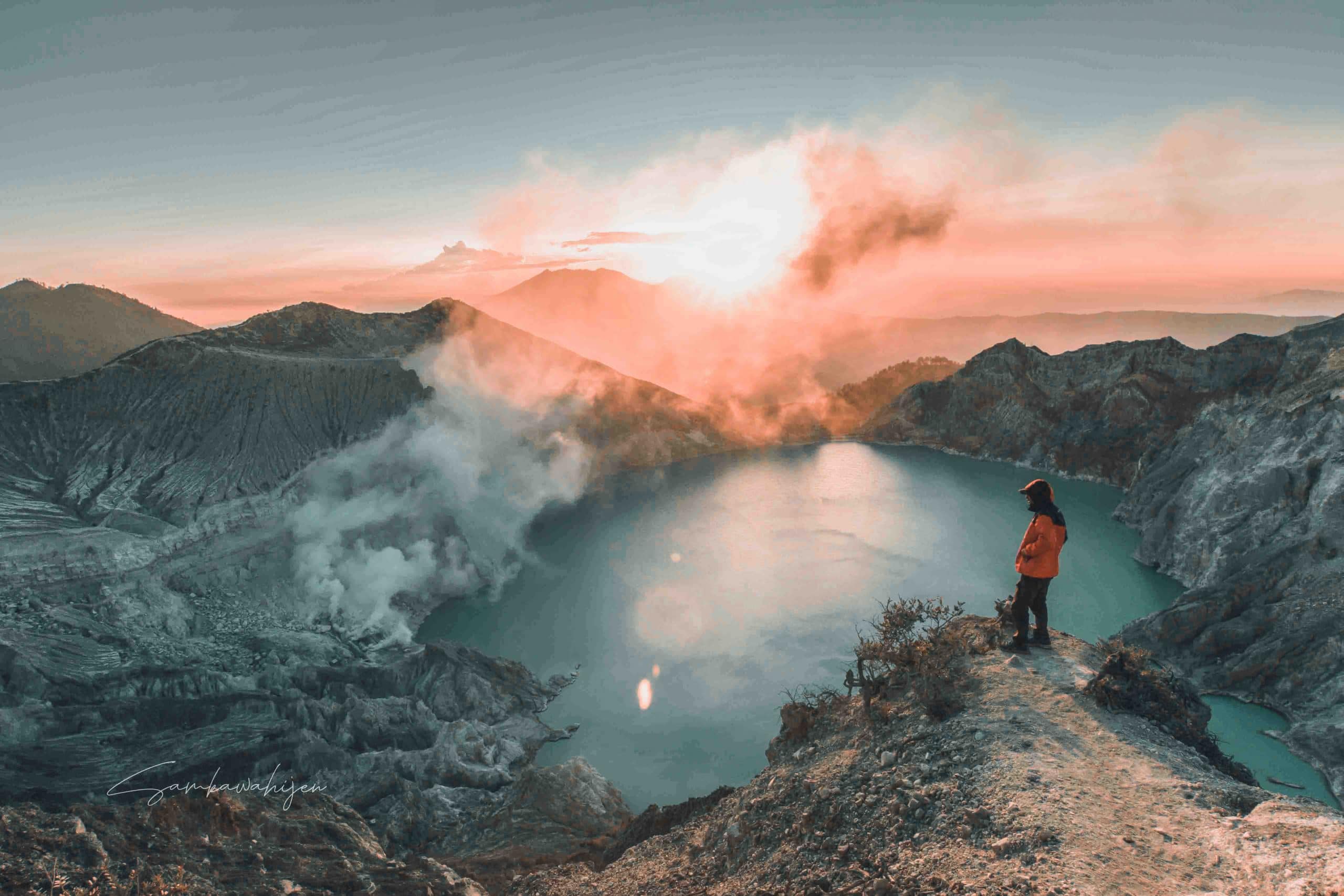 Ijen crater the largest acidic lake in the world.