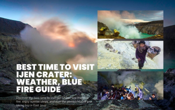 Best time to visit Ijen Crater during sunrise with turquoise crater lake