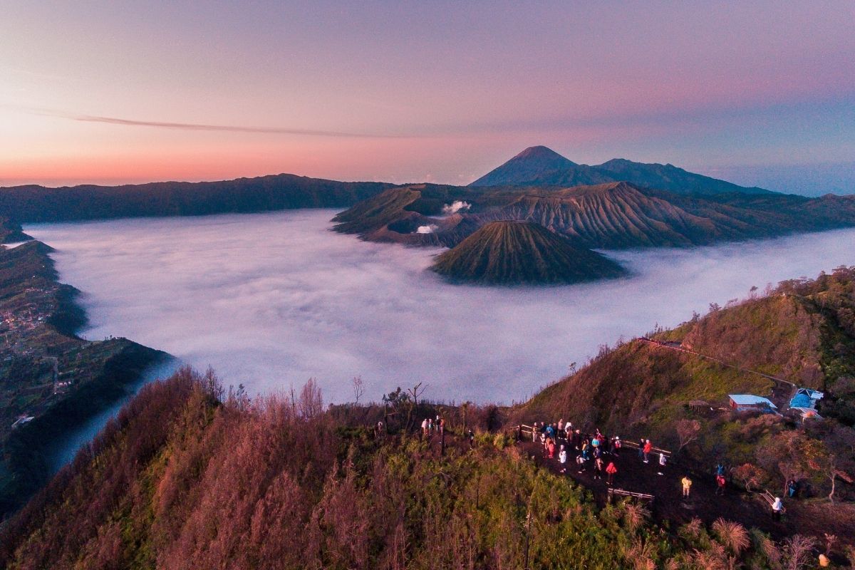 Sunrise at Mount Bromo viewpoint overlooking the Tengger caldera