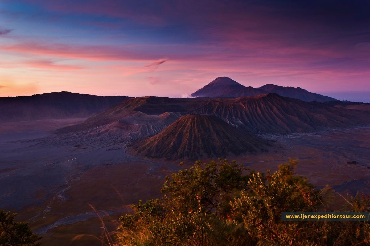 Mount Bromo volcano landscape in East Java with Mount Batok and sea of sand