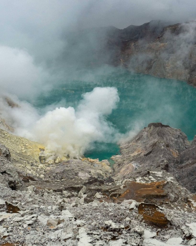 Ijen crater the largest acidic lake in the world.