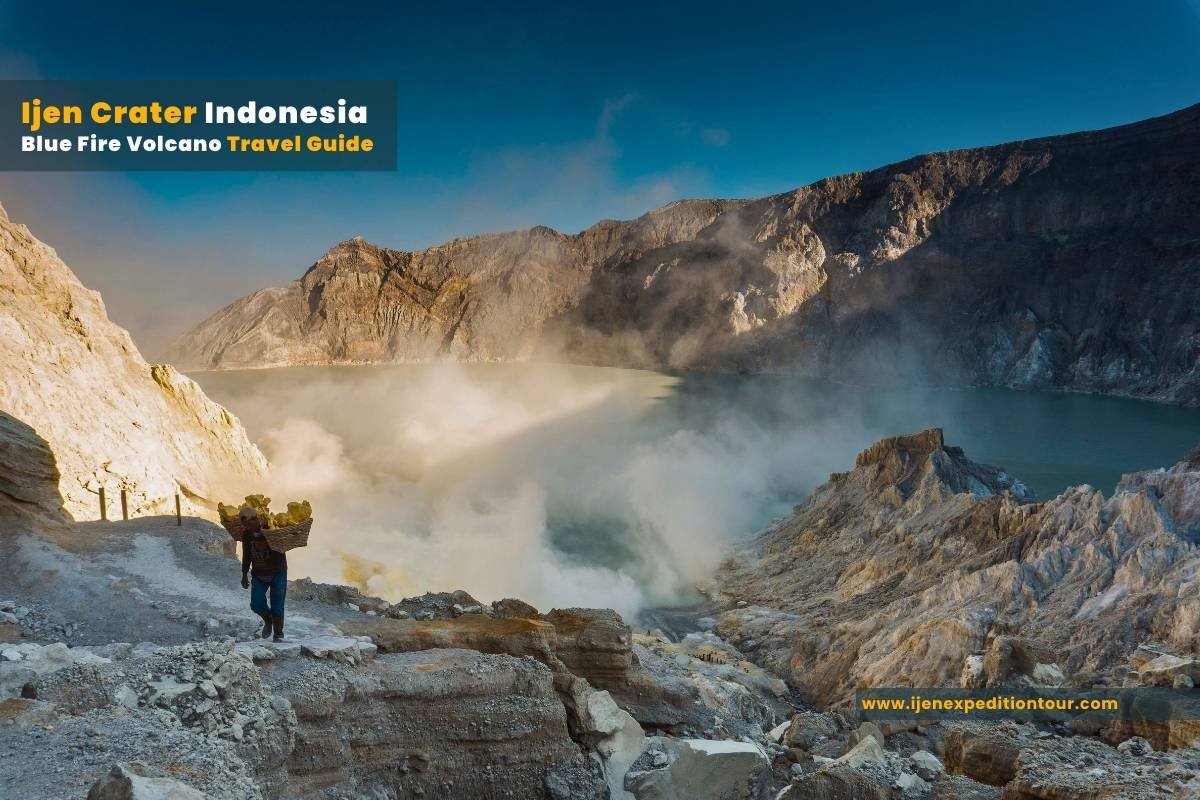 sulfur miners working inside ijen crater volcano