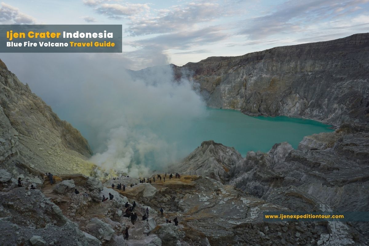 tourists trekking to ijen volcano east java indonesia