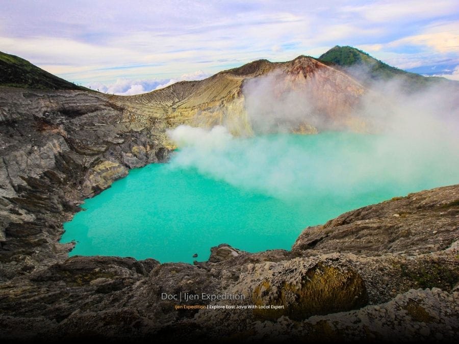 Sunrise over Ijen Crater lake in East Java