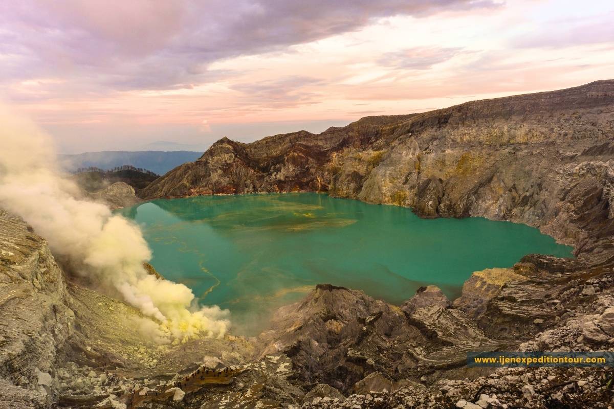 turquoise crater lake at Kawah Ijen volcano Indonesia