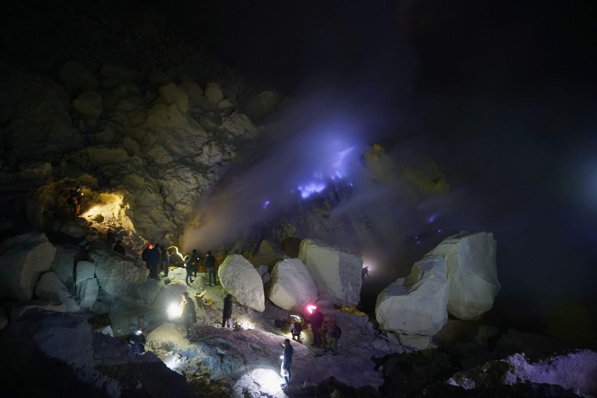 Ijen blue fire midnight tour inside sulfur crater East Java