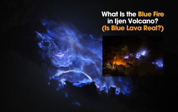 Blue fire phenomenon inside Kawah Ijen volcano crater at night