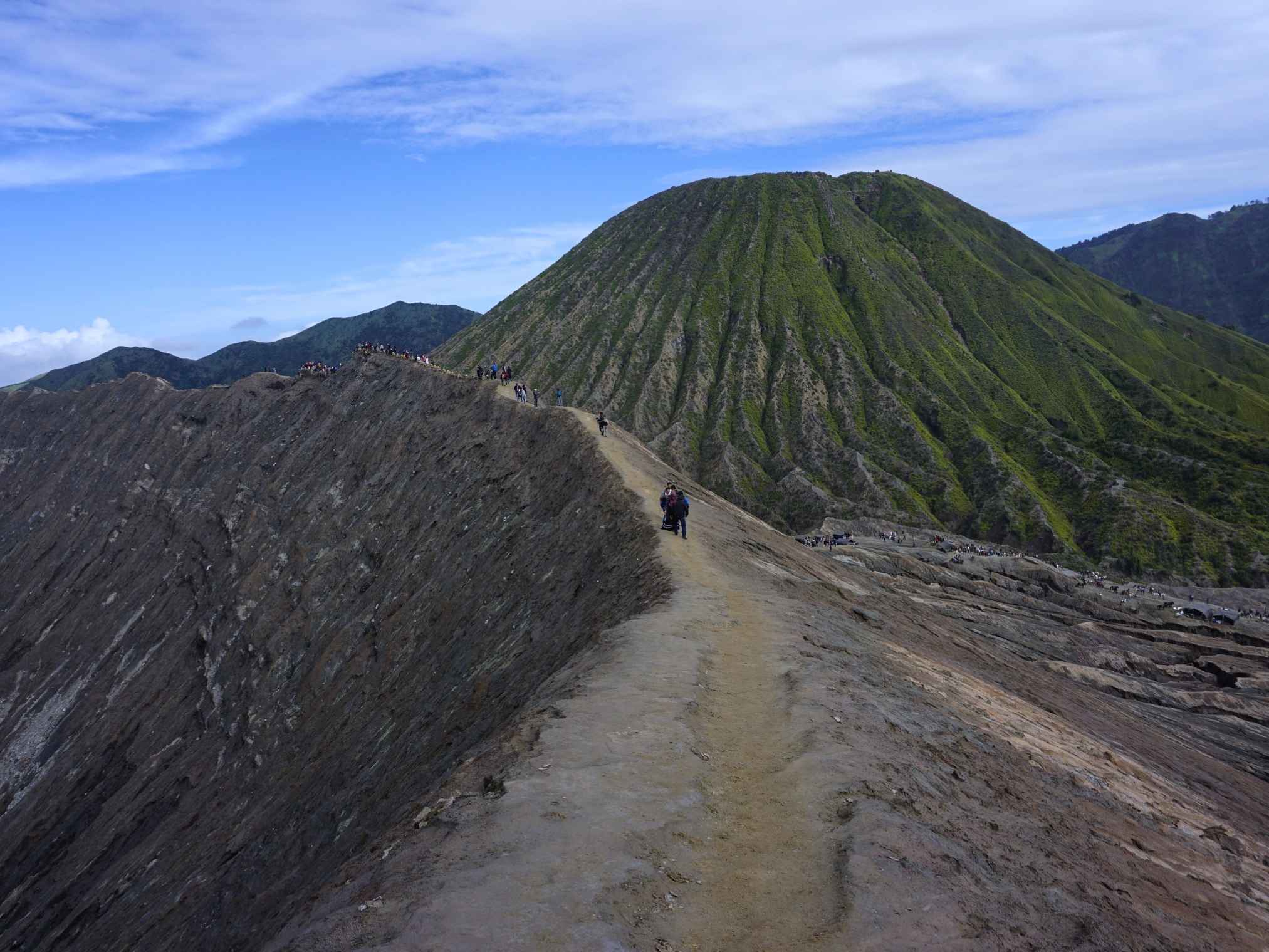 Hiking to Mount Bromo crater rim in East Java