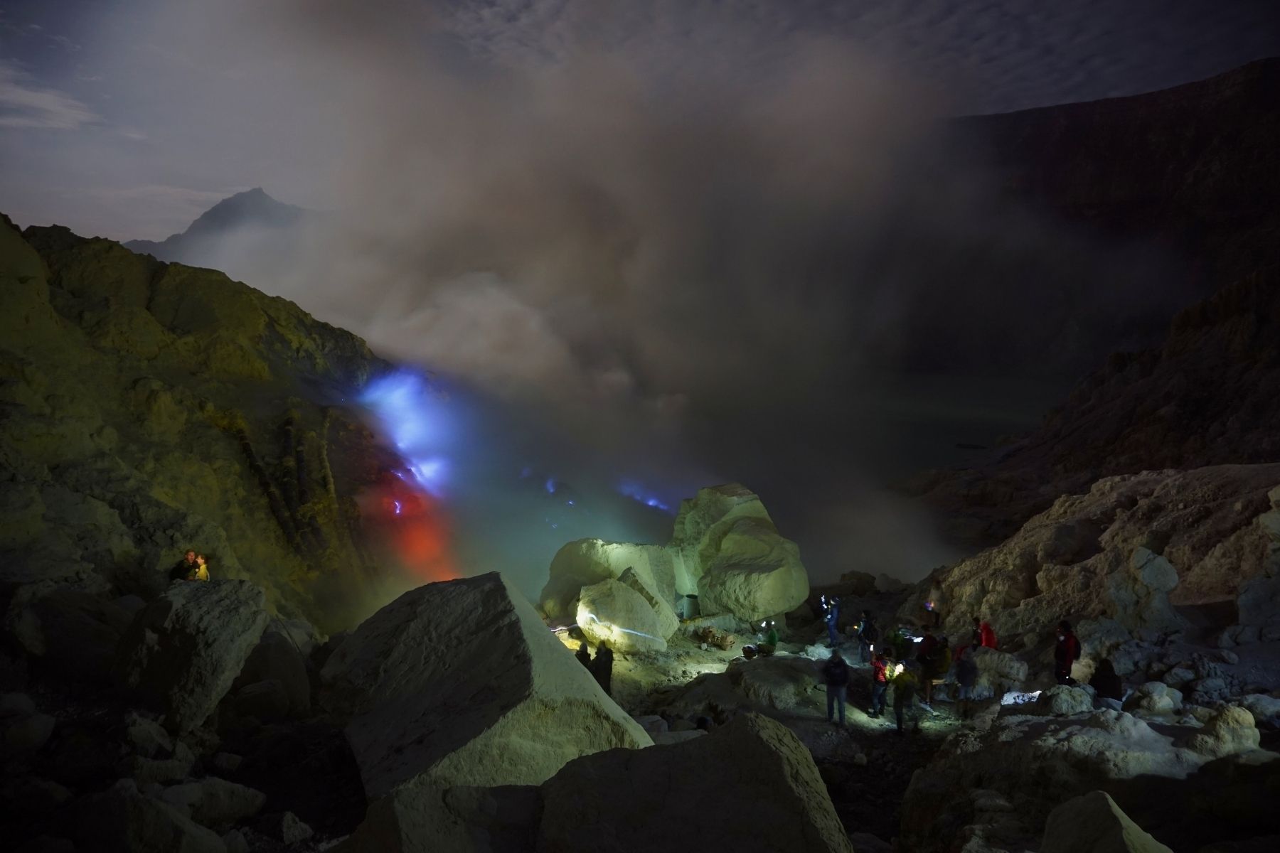 Blue fire phenomenon at Kawah Ijen volcano located in East Java Indonesia
