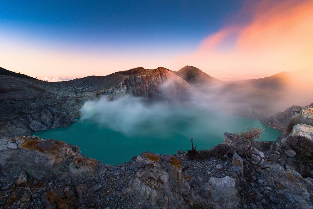 Turquoise acid lake at Ijen Crater East Java Indonesia