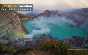 Ijen Crater location in East Java Indonesia with turquoise volcanic lake